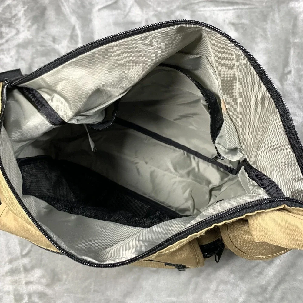 LL Bean Crossbody Messenger Bag Tan Black Satchel Travel Diaper Ripstop Nylon